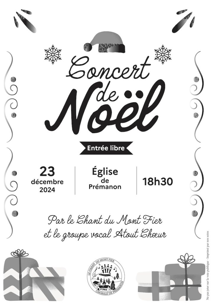 affiche du concert de Noël de la chorale le chant du Mont-Fier, 23 décembre 2024 à 18h30, église de Prémanon