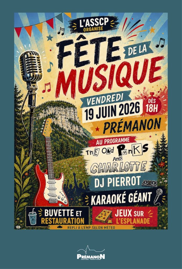Fête de la musique vendredi 19 juin 2026 dès 18 h à Prémanon
